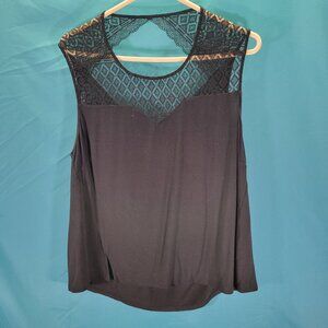 Les Lunes Black Sleeveless Lace Top L 95% Rayon 5% Spandex